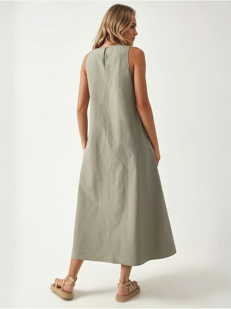 Robe longue trapèze sans manches à col ras du cou Vert pastel - Kiabi