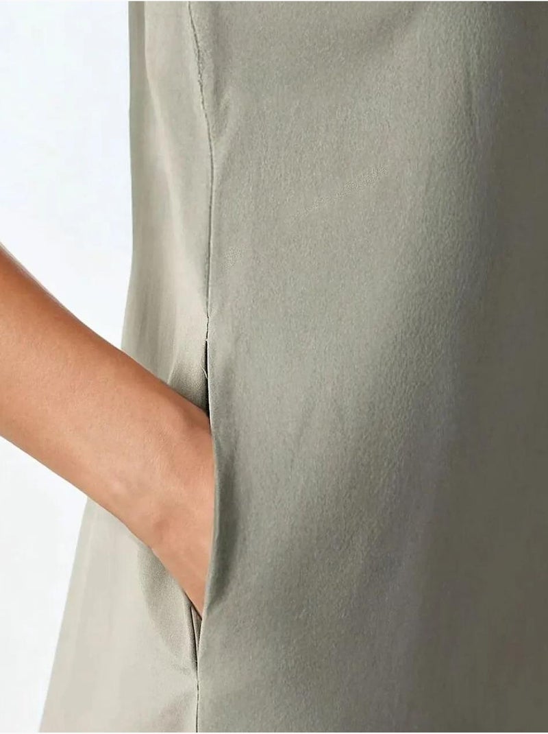 Robe longue trapèze sans manches à col ras du cou Vert pastel - Kiabi