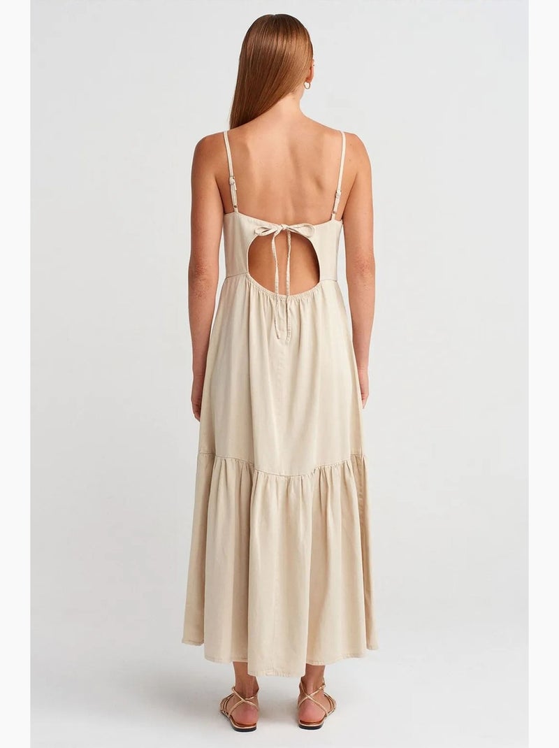 Robe longue trapèze sans manches à nouer dilvin Beige argile - Kiabi