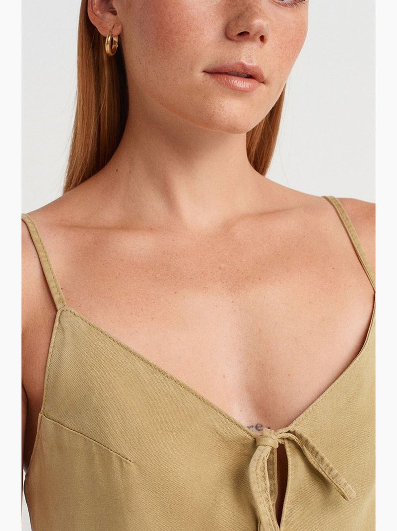 Robe longue trapèze sans manches à nouer dilvin Kaki - Kiabi