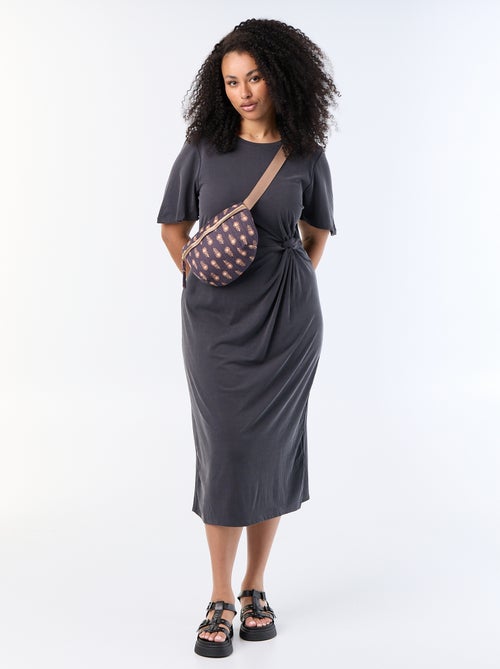Robe longue unie avec nœud devant - Kiabi