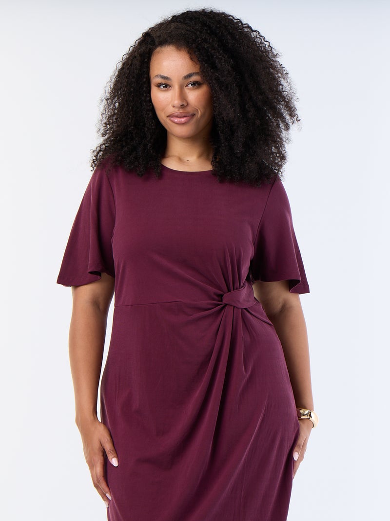 Robe longue unie avec nœud devant Rose - Kiabi