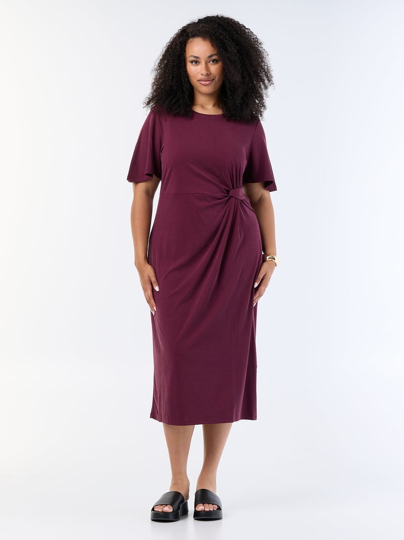 Robe longue unie avec nœud devant Rose - Kiabi