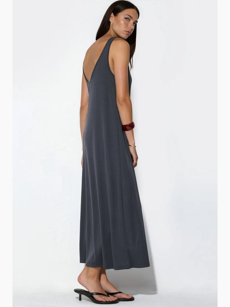 Robe longue unie en jersey busem Noir - Kiabi