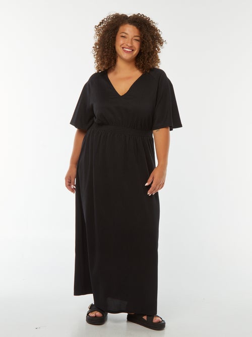 Robe longue unie en maille gaufrée - Kiabi