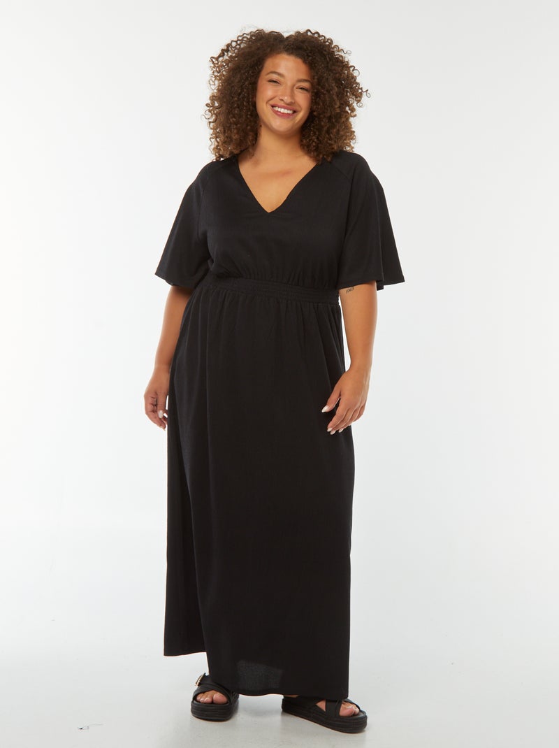 Robe longue unie en maille gaufrée noir - Kiabi