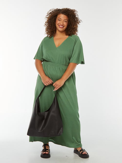 Robe longue unie en maille gaufrée - Kiabi