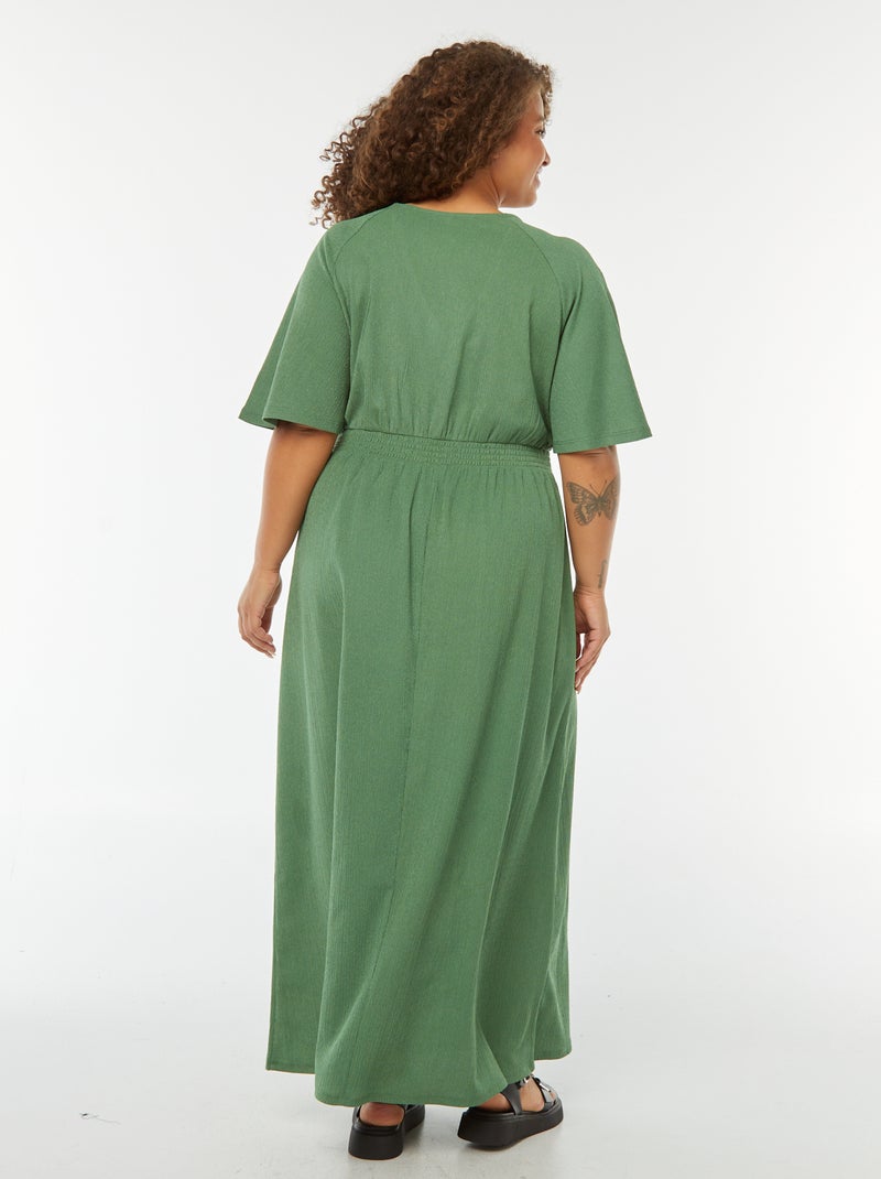 Robe longue unie en maille gaufrée Vert - Kiabi