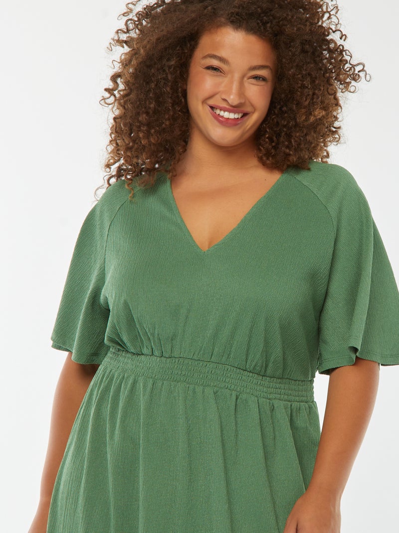 Robe longue unie en maille gaufrée Vert - Kiabi