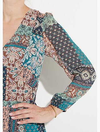 Robe longue voile crépon imprimé patchwork - Afibel