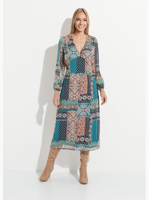 Robe longue voile crépon imprimé patchwork - Afibel - Kiabi