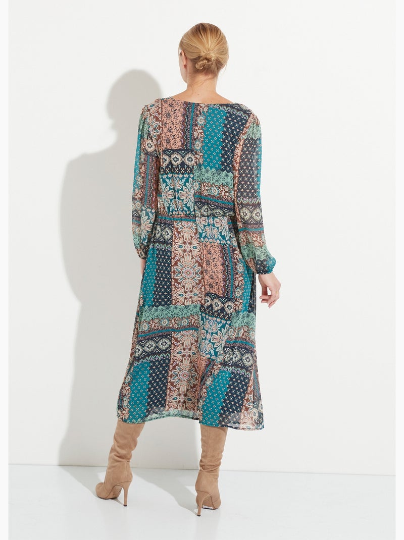 Robe longue voile crépon imprimé patchwork - Afibel Vert - Kiabi