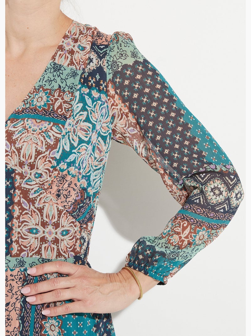 Robe longue voile crépon imprimé patchwork - Afibel Vert - Kiabi