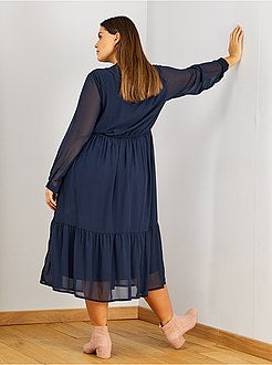 Robe longue voile et col volant - Kiabi