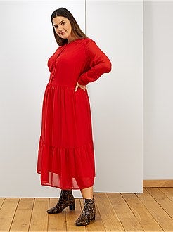 Robe longue voile et col volant - Kiabi