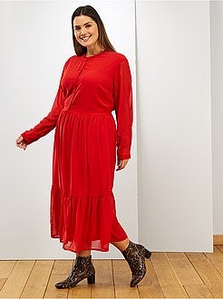 Robe longue voile et col volant - Kiabi