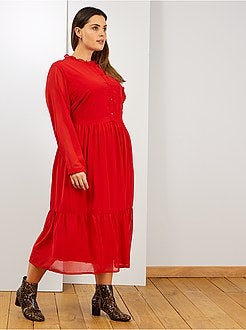 Robe longue voile et col volant - Kiabi