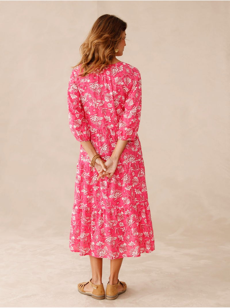 Robe longue volantée femme - DAXON Rose/Multicolore - Kiabi