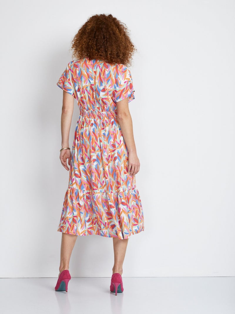 Robe longue volantée smockée dos - Afibel Bleu Orange - Kiabi
