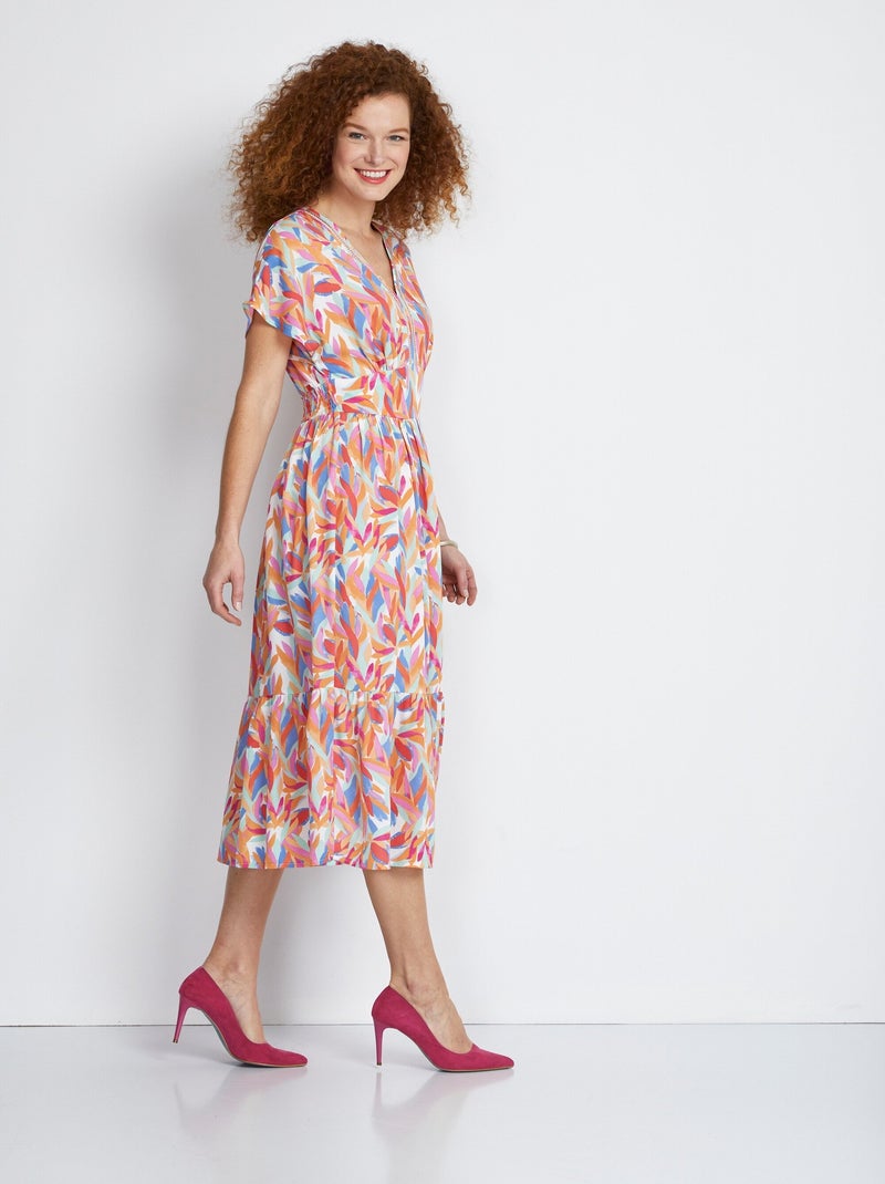 Robe longue volantée smockée dos - Afibel Bleu Orange - Kiabi