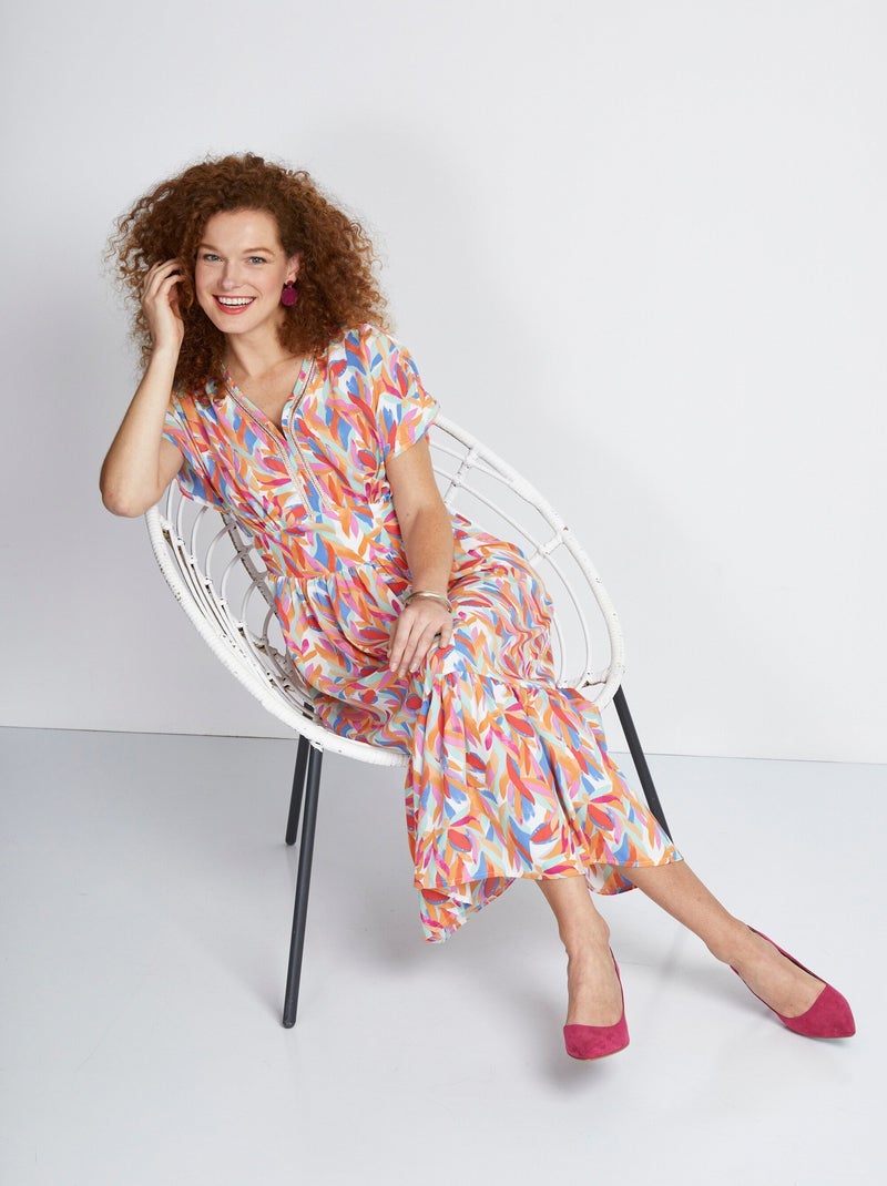 Robe longue volantée smockée dos - Afibel Bleu Orange - Kiabi