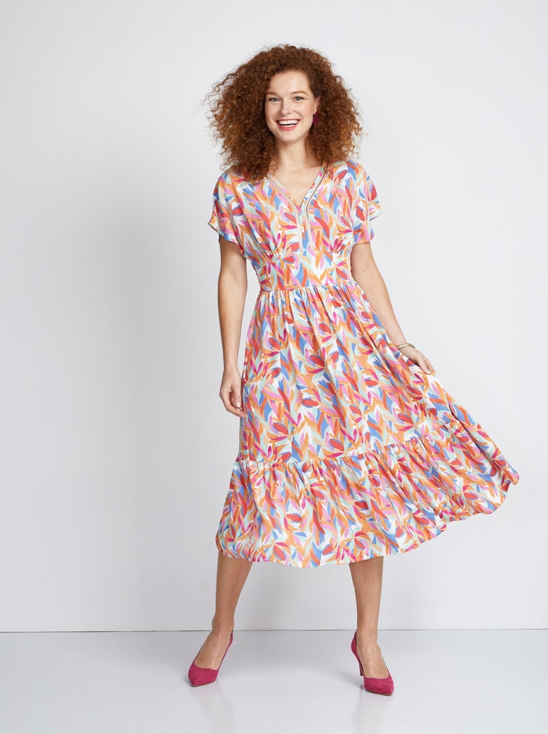 Robe longue volantée smockée dos Bleu Orange - Kiabi
