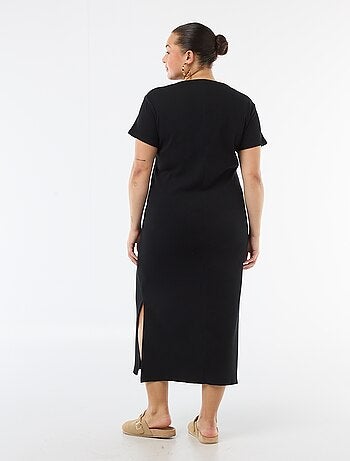 Robe longues côtelée à manches courtes