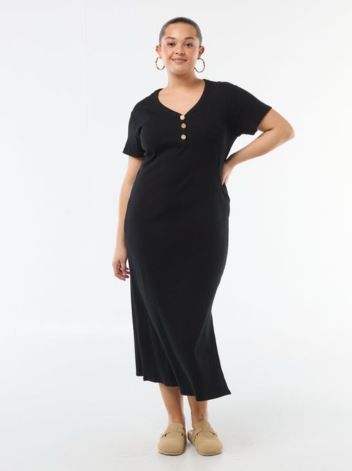 Robe longues côtelée à manches courtes - Kiabi
