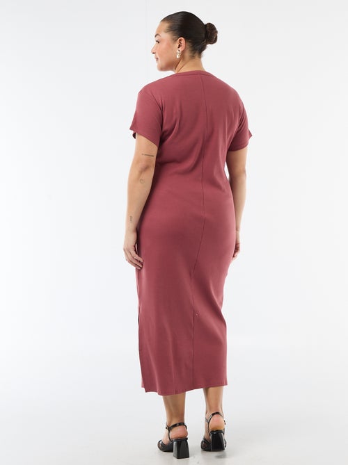 Robe longues côtelée à manches courtes - Kiabi