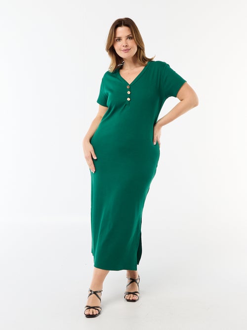 Robe longues côtelée à manches courtes - Kiabi