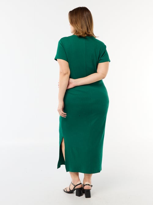 Robe longues côtelée à manches courtes - Kiabi