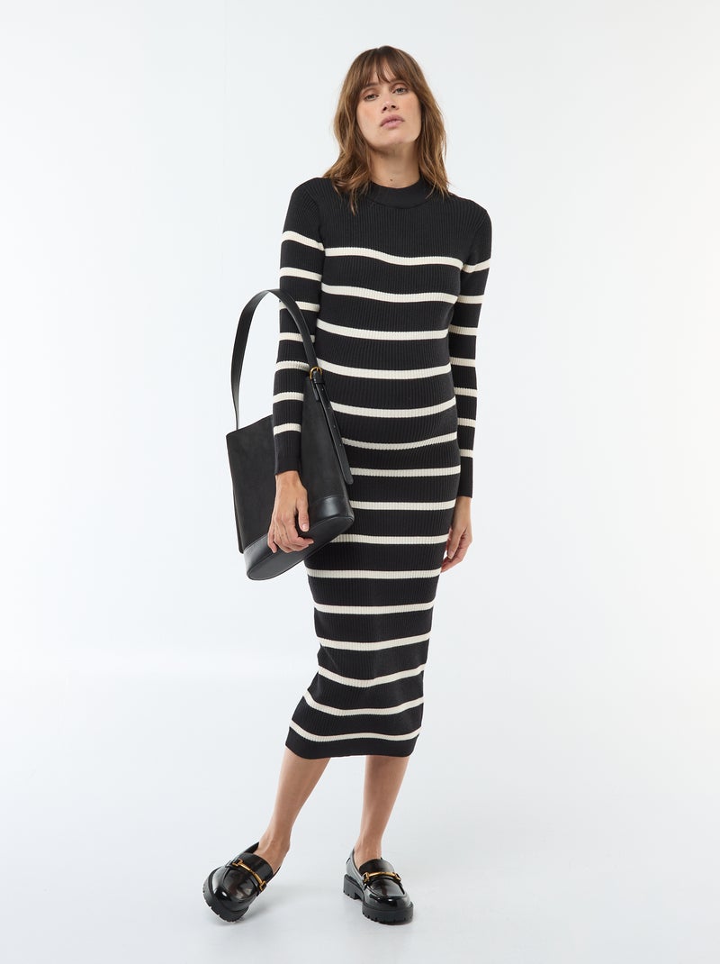 Robe longues côtelée de maternité Noir - Kiabi