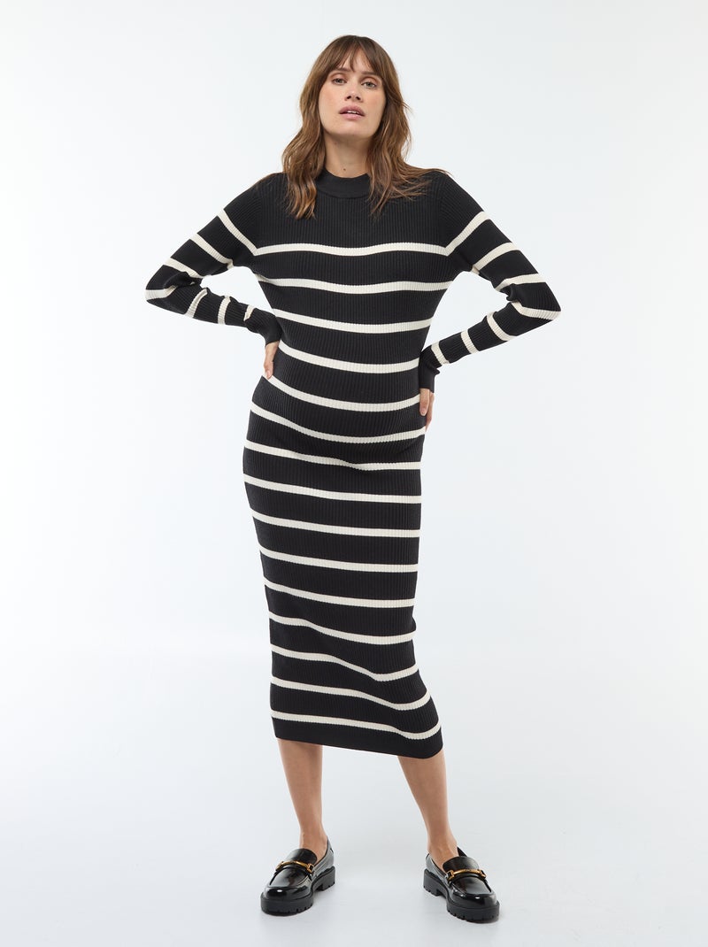 Robe longues côtelée de maternité Noir - Kiabi