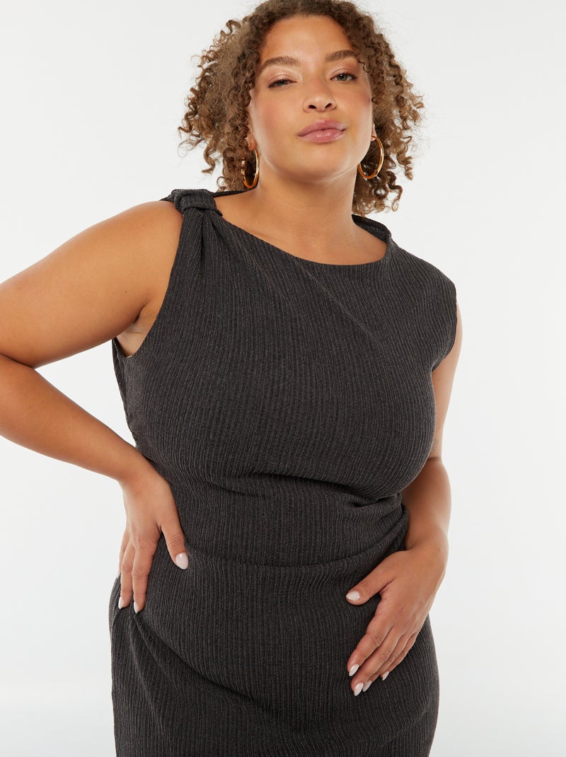 Robe longues sans manches en maille gaufrée Noir - Kiabi
