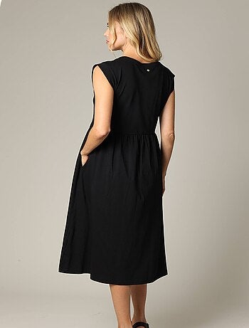 Robe longueur midi à manches courtes avec col V et taille froncée 'Deeluxe'