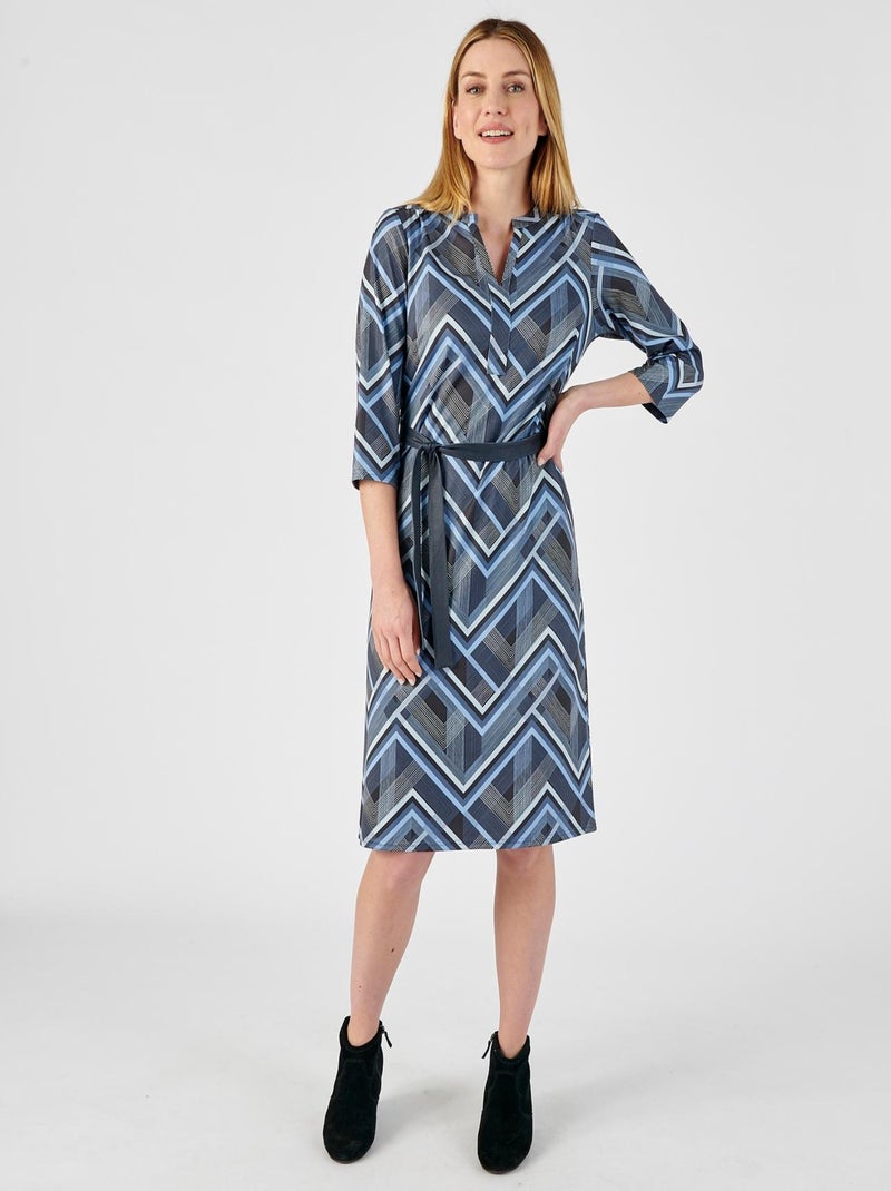 Robe maille chaude imprimé graphique - Damart Bleu - Kiabi