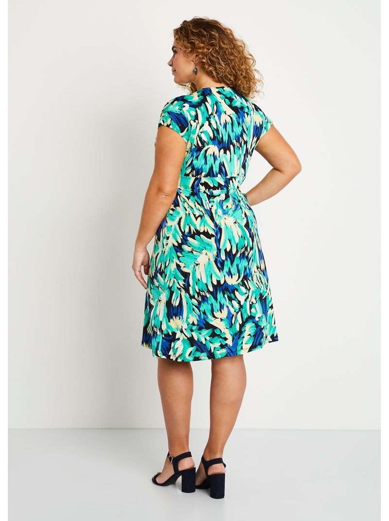 Robe maille courte évasée imprimé fantaisie - AFIBEL Bleu - Kiabi