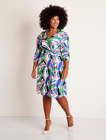 Robe maille courte évasée motif graphique - Afibel