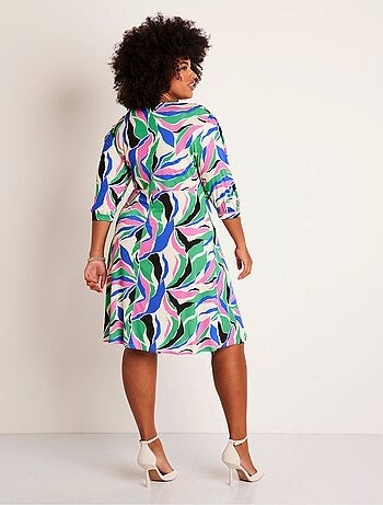 Robe maille courte évasée motif graphique - Afibel