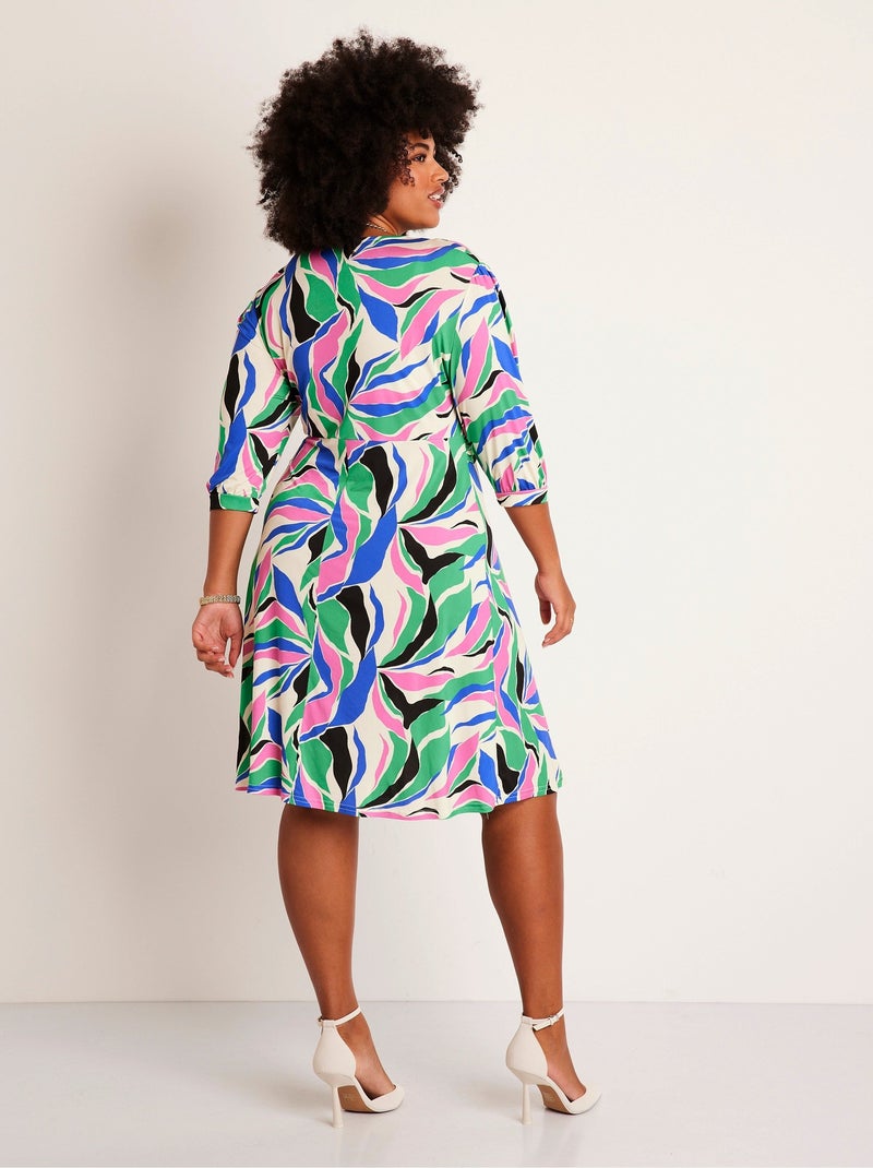 Robe maille courte évasée motif graphique - Afibel Bleu - Kiabi