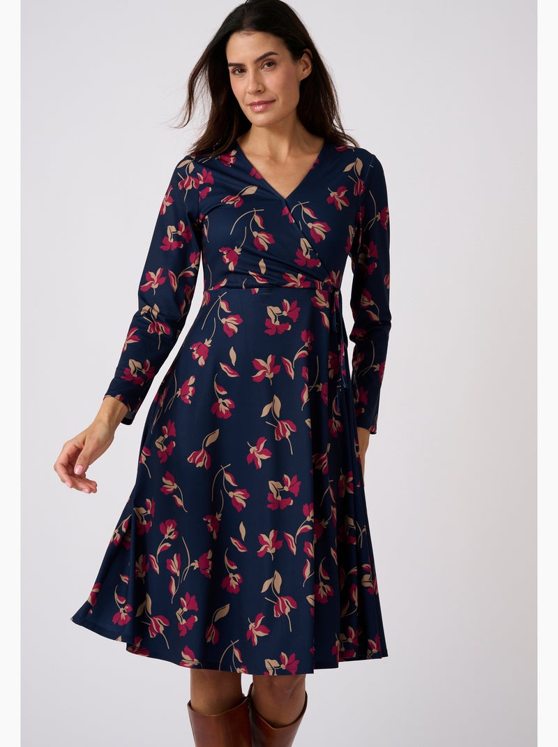 Robe maille crêpe effet cache-coeur - damart Bleu - Kiabi