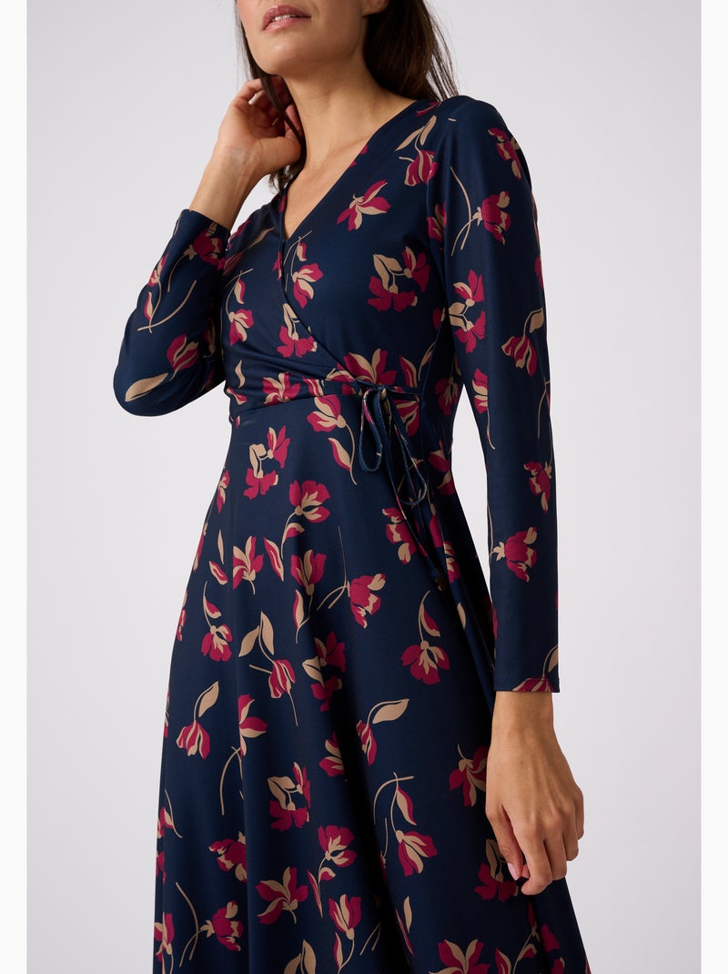Robe maille crêpe effet cache-coeur - damart Bleu - Kiabi