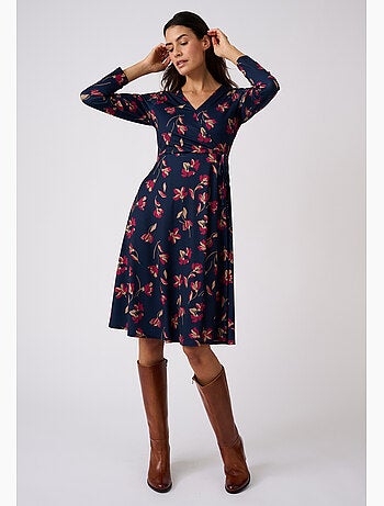 Robe maille crêpe effet cache-coeur - Damart