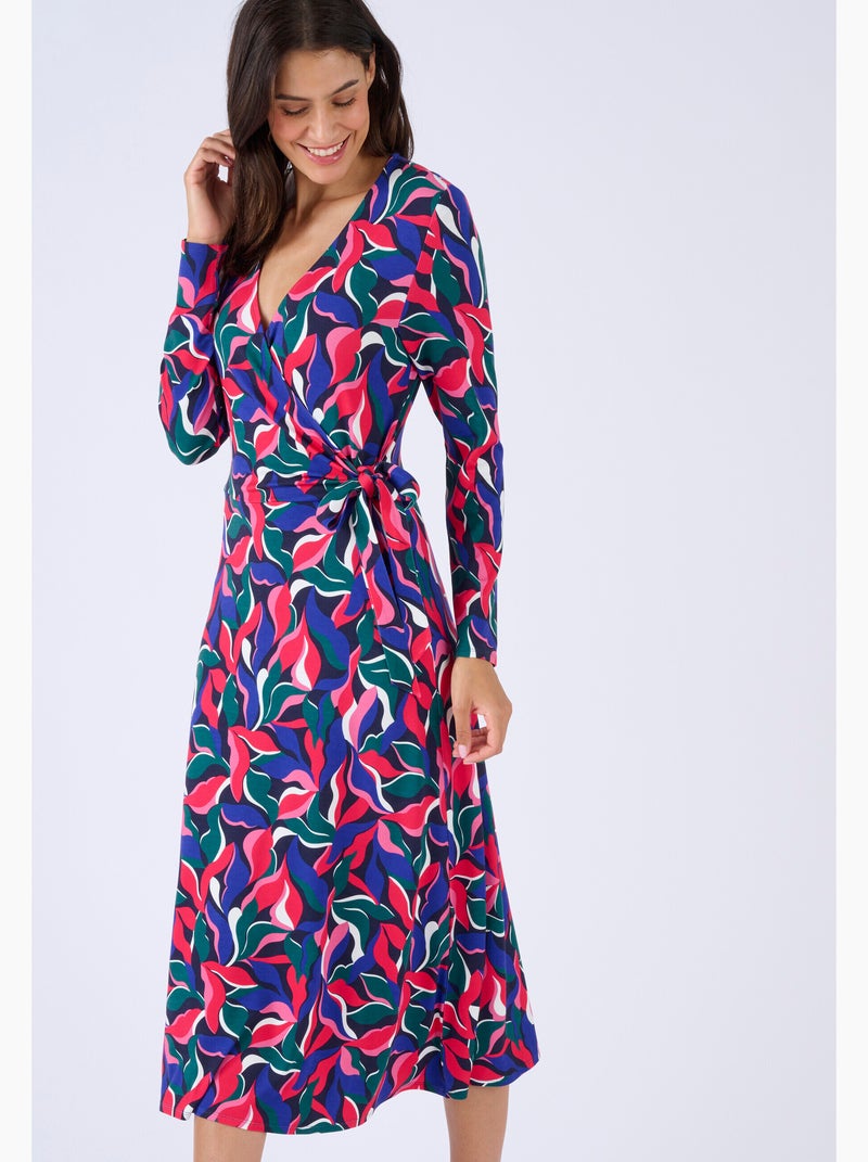 Robe maille effet cache-coeur viscose stretch - Damart Bleu - Kiabi