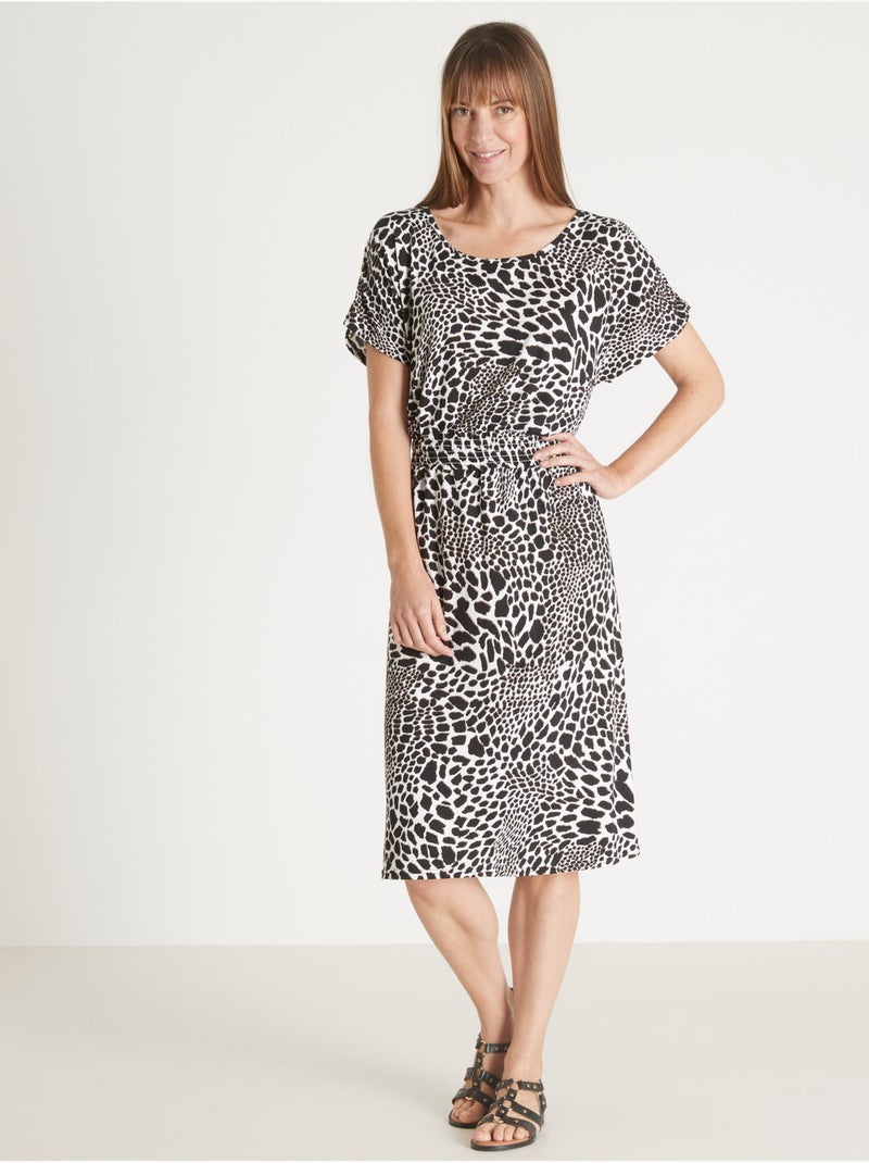 Robe maille fluide encolure bateau - DAXON Noir Multicolore - Kiabi