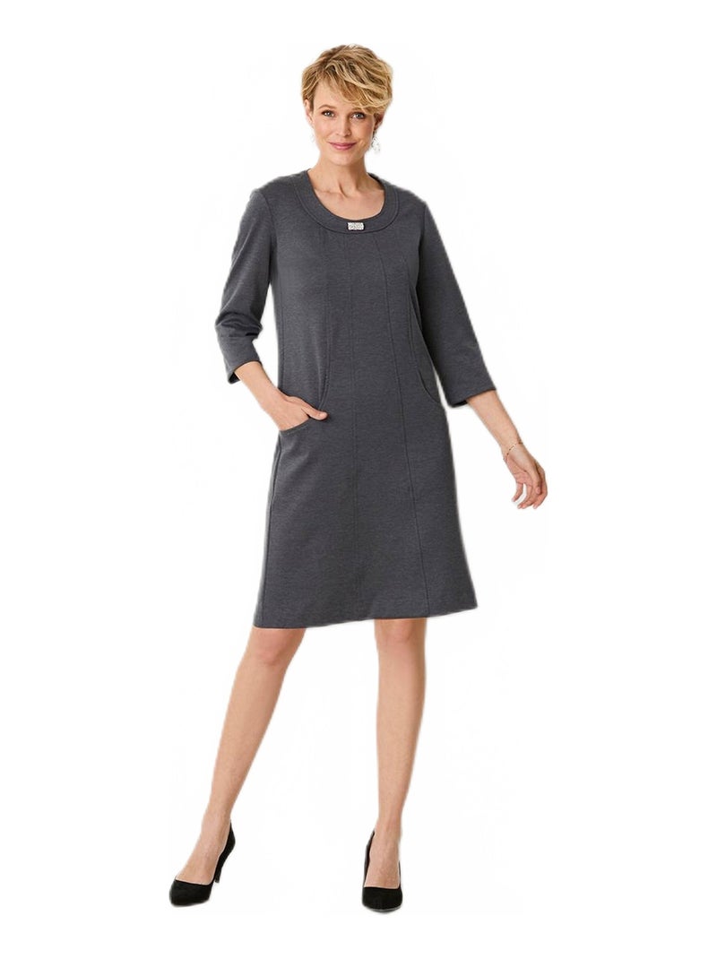 Robe manches 3/4 en maille milano Gris - Kiabi