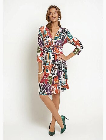 Robe manches 3/4 imprimé ethnique - afibel