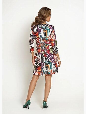 Robe manches 3/4 imprimé ethnique - afibel