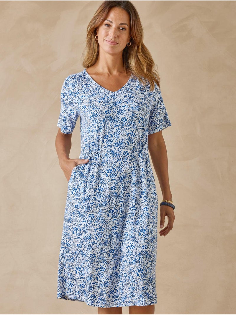 Robe manches courtes en maille - DAXON Bleu Multicolore - Kiabi