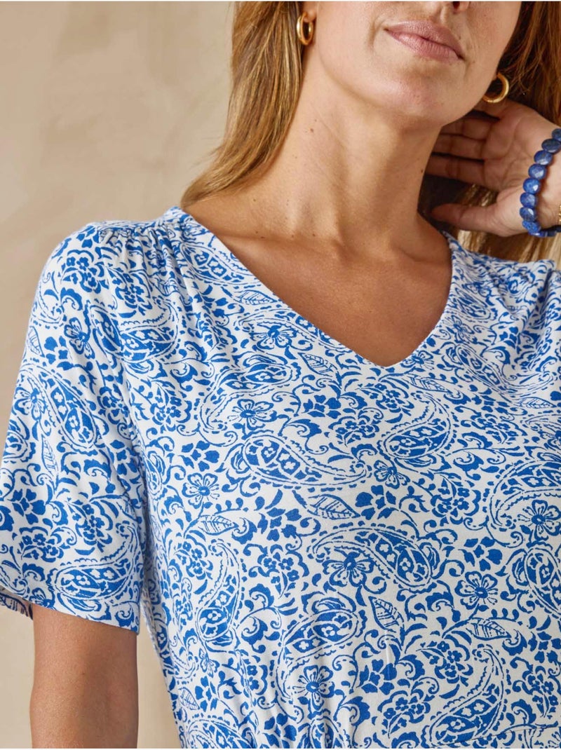 Robe manches courtes en maille - DAXON Bleu Multicolore - Kiabi